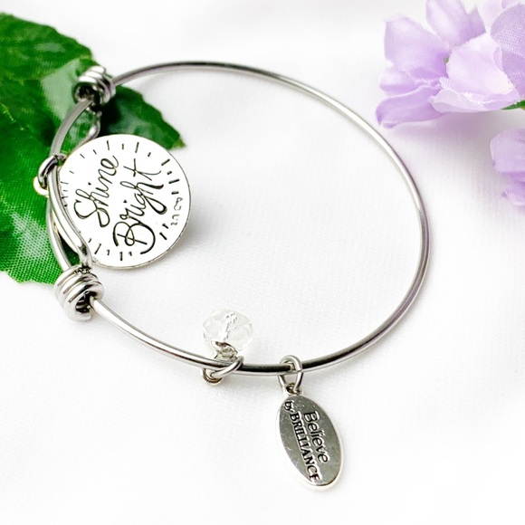 🌺 Believe By brilliance shine bright silver crystal rhinestone bangle bracelet - Picture 6 of 7